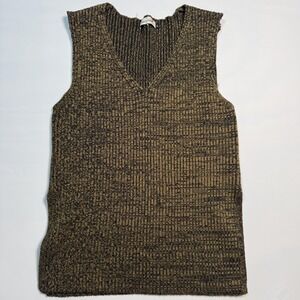 Yvonne Casual Sweater Vest Womens Small Gold Geometric Knit V Neck Sleeveless